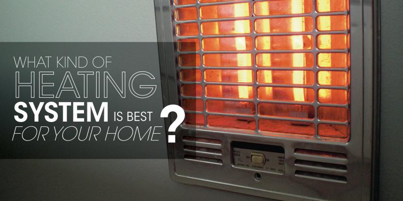 Heater with text: "what kind of heating system is best for your home?"